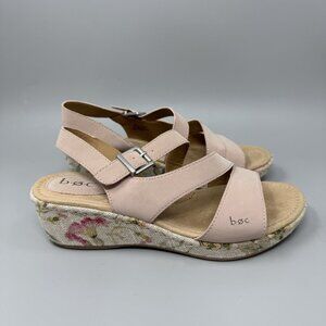 Womens Size 8 BOC Born Concept Rose Leather Floral Cork Wedge Sandals Boho